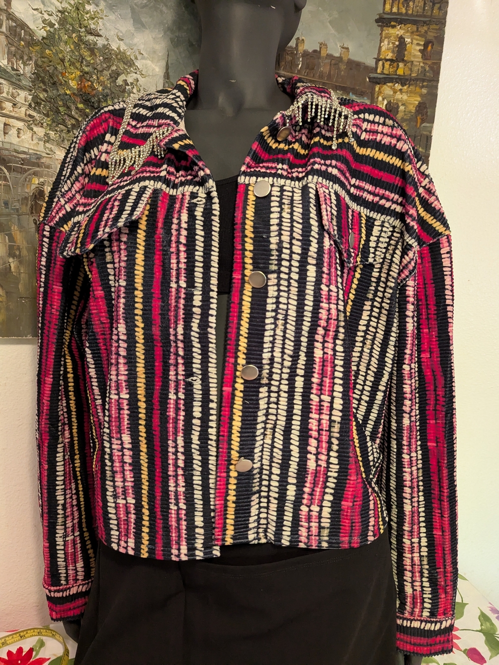 Striped Teddy Jacket in Pink & Black